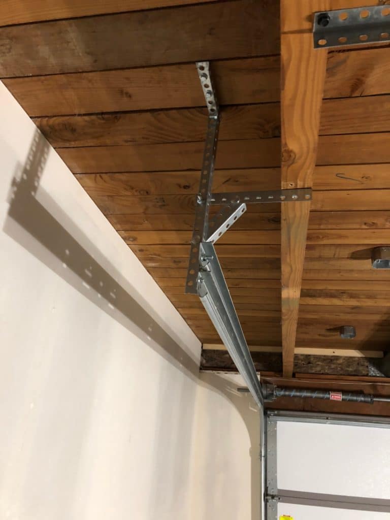 photo of garage tracks on a ceiling.