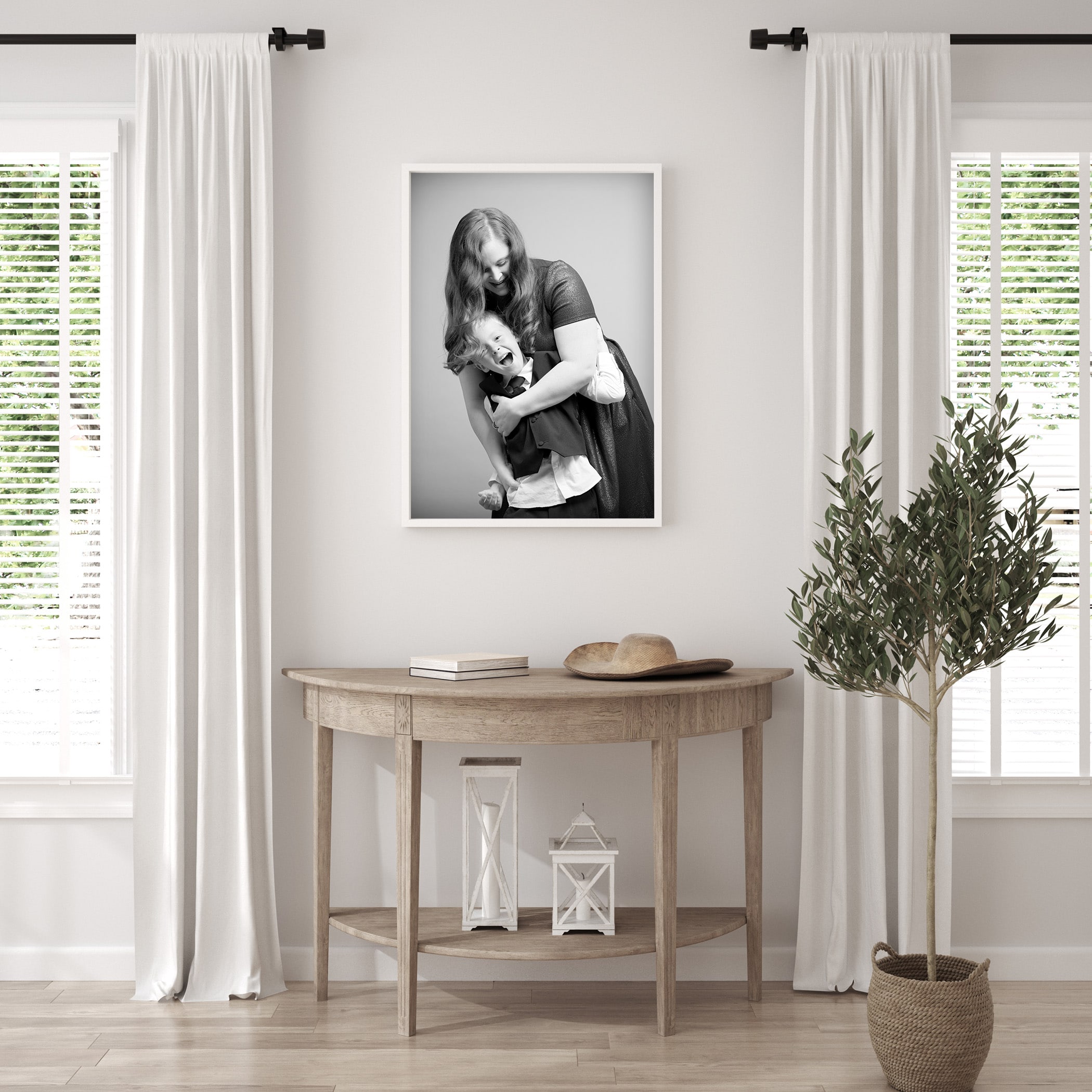 example of a framed wall portrait showing a mother and son laughing