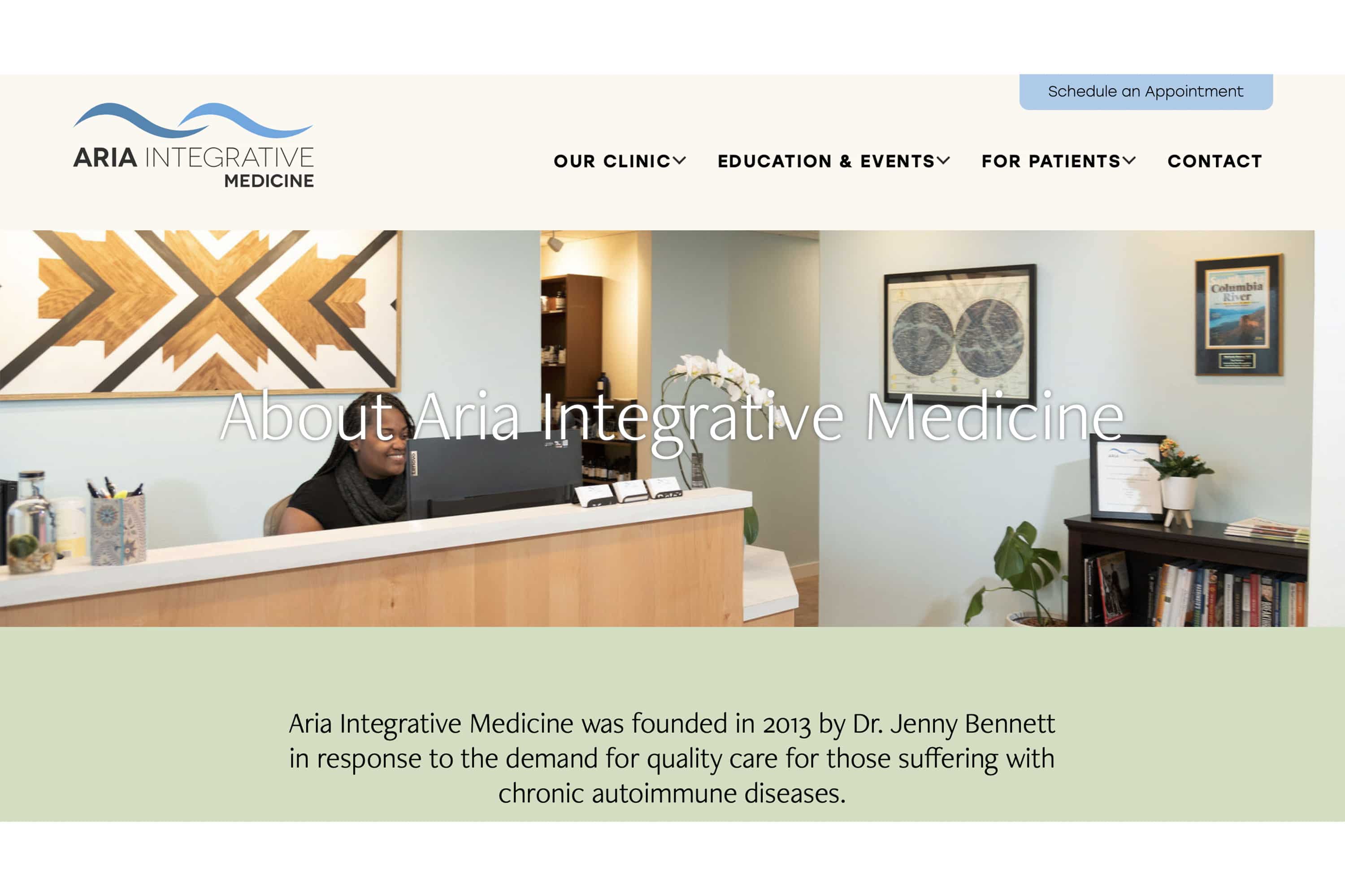 Photo of a women at reception desk being used on a professional medical website as a banner