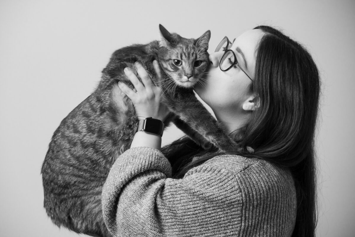 Black and white portrait of a tabby cat featured for Lara Grauer Photography's "For the Love of Cats" project